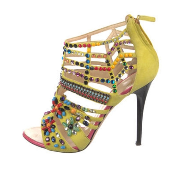 Giuseppe Zanotti Yellow Multi Colored Rhinestone Stilletto Heels Sandals Size 40